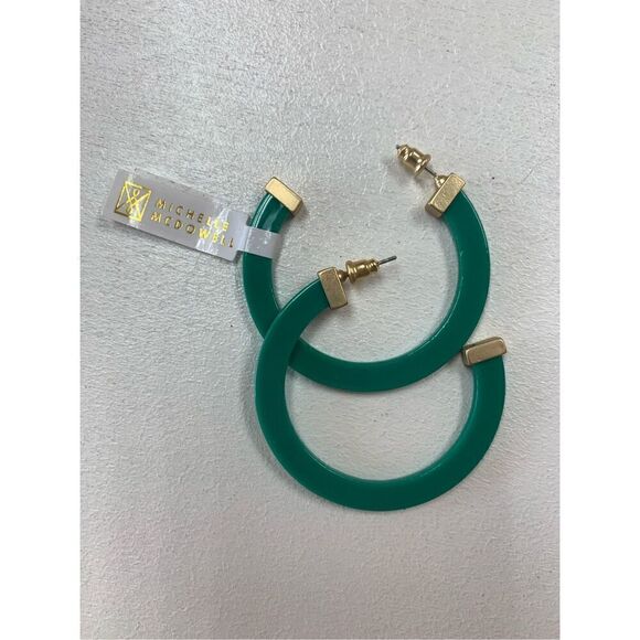 Michelle Mcdowell Women's Classic Acrylic Hoops Large Green NWT - Picture 2 of 6